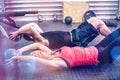 Fit couple doing abdominal ball exercise Royalty Free Stock Photo