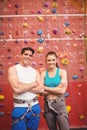 Fit couple at the rock climbing wall Royalty Free Stock Photo