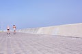 Fit couple rollerblading on the promenade Royalty Free Stock Photo