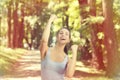 Fit female fitness runner joyful and excited after running Royalty Free Stock Photo