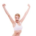 Fit fitness sport woman happy girl celebrating success isolated Royalty Free Stock Photo