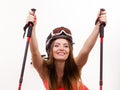 Fit girl with ski poles. Royalty Free Stock Photo