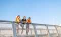 Fit happy friends jogging and running together outdoor in city Royalty Free Stock Photo