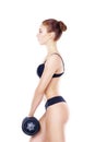 Fit, healthy and sporty woman in black swimsuit isolated on whit Royalty Free Stock Photo