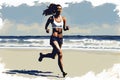 Female training running jogging on beach