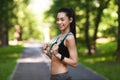 Fit Korean Girl In Sportswear Using Jump Rope For Workout Outdoors Royalty Free Stock Photo