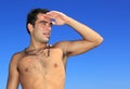 Fit man posing in a beach Royalty Free Stock Photo