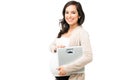 Fit pregnant woman happy with her weight in her pregnancy Royalty Free Stock Photo