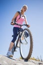 Fit pretty cyclist on a rocky terrain