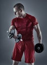 Man doing biceps curl with dumbbells Royalty Free Stock Photo