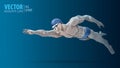 Fit swimmer training in the swimming pool. Professional male swimmer inside swimming pool. Butterfly stroke. A man dives into the