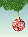 Fit-tree branch with red christmas ball. EPS 8 Royalty Free Stock Photo