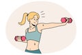 Fit woman with dumbbells training