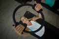Fit woman exercising with pilates ring Royalty Free Stock Photo