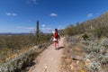 Fit Woman Pointing On A Desert Hiking Trail In Arizona