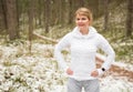 Woman ready for winter workout in forest Royalty Free Stock Photo