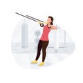 Fit woman working out on trx doing bodyweight exercises. Fitness strength training workout. Royalty Free Stock Photo