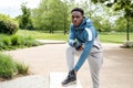 Fit young black man getting ready for traing Royalty Free Stock Photo