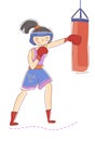 Fit young woman boxer punching a bag in a gym during training for a fight in a health, fitness or sport concept