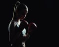Fit, young woman boxer silhouette Royalty Free Stock Photo