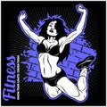 Fit young woman in sportswear - flying girl - fitness emblem