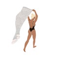 Fit young woman walks on beach. Female wearing a swimsuit. Blonde tan girl in bikini. Abstract vector illustrations Royalty Free Stock Photo