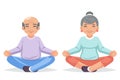 Fitness adult people healthy lifestyle old couple grandfather grandmother yoga exercises happy cartoon character design
