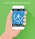 Fitness app on mobile phone in hand