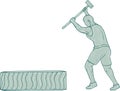 Fitness Athlete Sledge Hammer Striking Tire Drawing Royalty Free Stock Photo