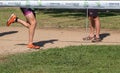 Fitness athletes running the race during a national Triathlon event.