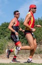 Fitness athletes running the race during a national Triathlon event.