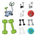 Fitness and attributes cartoon,black,flat,monochrome,outline icons in set collection for design. Fitness equipment Royalty Free Stock Photo