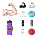 Fitness and attributes cartoon,black,flat,monochrome,outline icons in set collection for design. Fitness equipment Royalty Free Stock Photo