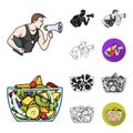 Fitness and attributes cartoon,black,flat,monochrome,outline icons in set collection for design. Fitness equipment Royalty Free Stock Photo