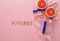 Fitness background, sport equipment, top view