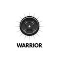 Fitness badge. Disk weight, barbell disk. Bodybuiding, Sport for life inscriptions. Sport icon Vector.