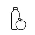 Apple and water bottle line icon. Healthy diet and lifestyle concept.