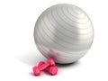 Fitness ball and weights isolated
