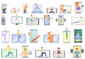 Fitness blog icons set, cartoon style