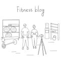 Fitness blog. Trainers record video for their followers. Remote workout concept. Sportsmen train and record video on