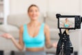 Fitness Blogger Making Video For Online Yoga Course At Home Royalty Free Stock Photo