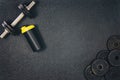 Fitness or bodybuilding background. Dumbbells on gym floor, top view Royalty Free Stock Photo