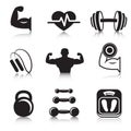 Fitness bodybuilding sport icons set Royalty Free Stock Photo