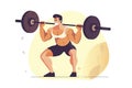 Fitness boy squat barbell arms gym. Slim, fit male athlete weightlifter training