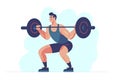 Fitness boy squat barbell arms gym. Slim, fit male athlete weightlifter training