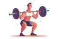 Fitness boy squat barbell arms gym. Slim, fit male athlete weightlifter training