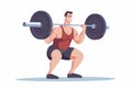 Fitness boy squat barbell arms gym. Slim, fit male athlete weightlifter training