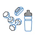 Fitness bracelet, sport water bottle and dumbbells