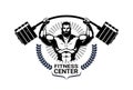 Fitness Center Emblem With Athletic Man Bodybuilder Holidng Barbell On White Background Royalty Free Stock Photo