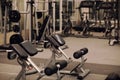 A fitness center. the gym with exercises machines, lifestyle concept..